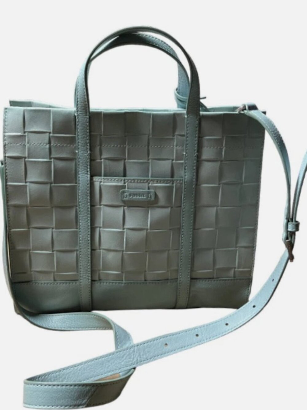 FOSSIL CARMEN TURQUOISE LEATHER SHOPPER SHOULDER BAG WITH EXTRA STRAP
